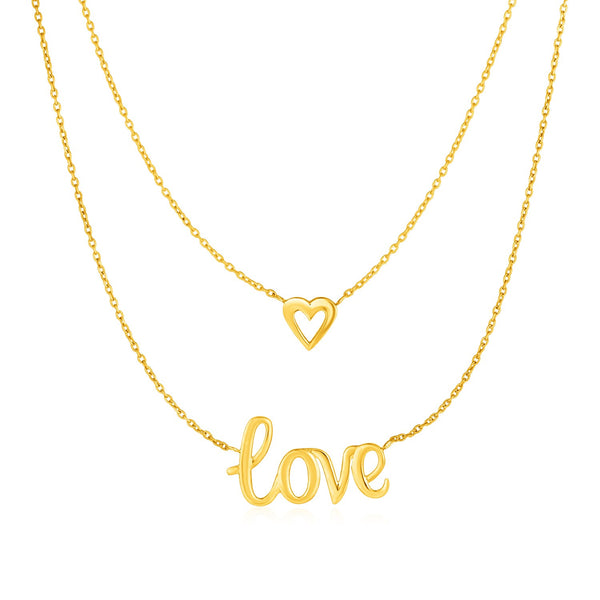 Two Part Love and Heart Necklace in 10k Yellow Gold - Premium Necklaces - Just $492.99! Shop now at Pulse Designer Fashion