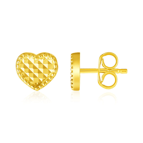 14k Yellow Gold Textured Heart Post Earrings - Premium Earrings - Just $209.99! Shop now at Pulse Designer Fashion