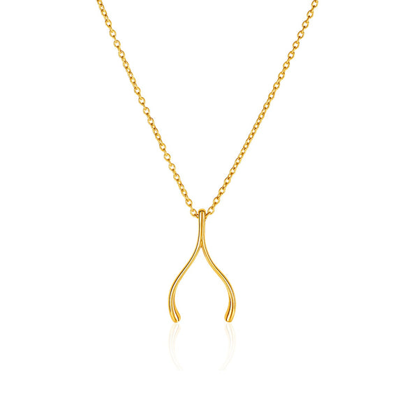 14k Yellow Gold with Wishbone Pendant - Premium Pendants - Just $536.99! Shop now at Pulse Designer Fashion