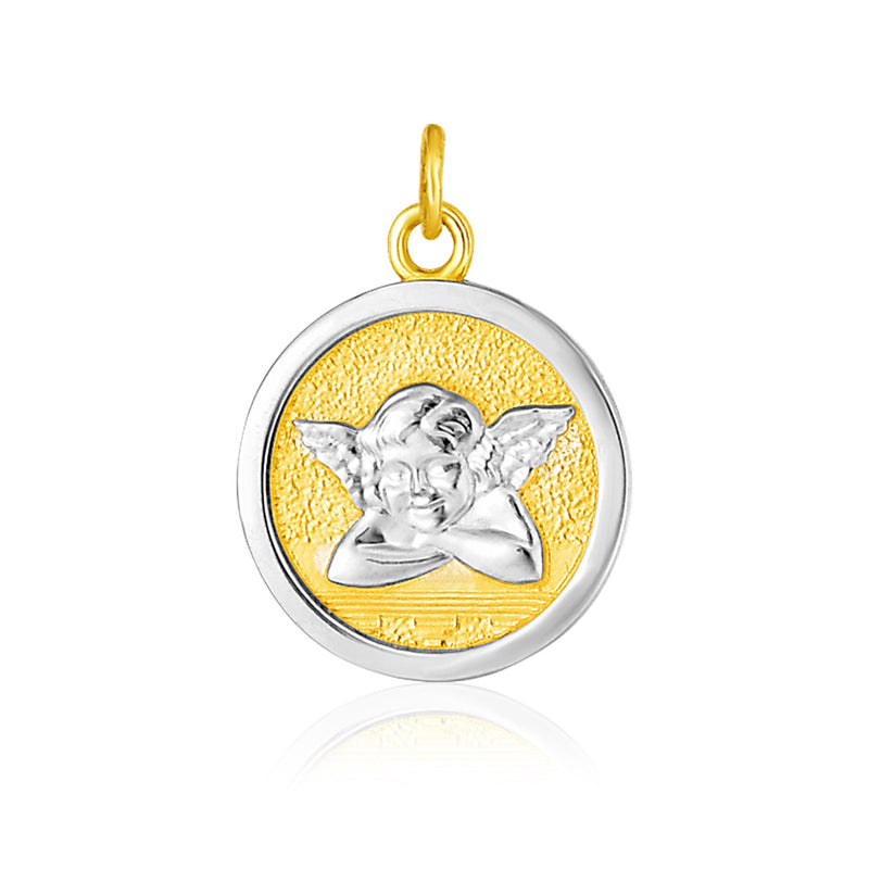 14k Two Tone Gold Round Angel Medal Pendant - Premium Pendants - Just $181.99! Shop now at Pulse Designer Fashion