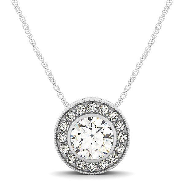 Diamond Halo with Center Bezel in 14k White Gold (5/8 cttw) - Premium Necklaces - Just $3187.99! Shop now at Pulse Designer Fashion