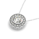 Diamond Halo with Center Bezel in 14k White Gold (5/8 cttw) - Premium Necklaces - Just $3187.99! Shop now at Pulse Designer Fashion