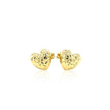 14k Yellow Gold Puffed Heart Earrings with Diamond Cuts - Premium Earrings - Just $231.99! Shop now at Pulse Designer Fashion