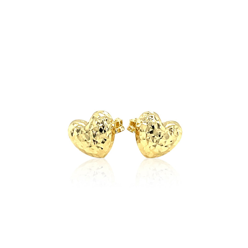 14k Yellow Gold Puffed Heart Earrings with Diamond Cuts - Premium Earrings - Just $231.99! Shop now at Pulse Designer Fashion