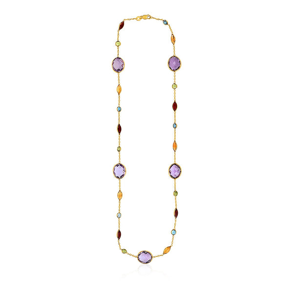 14k Yellow Gold Necklace with Multi-Colored Stones - Premium Necklaces - Just $1277.99! Shop now at Pulse Designer Fashion