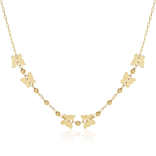 14k Yellow Gold 18 inch Necklace with Polished Butterflies and Beads - Premium Necklaces - Just $514.99! Shop now at Pulse Designer Fashion