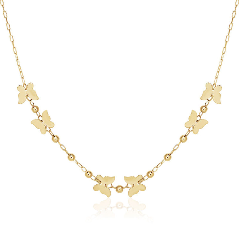 14k Yellow Gold 18 inch Necklace with Polished Butterflies and Beads - Premium Necklaces - Just $514.99! Shop now at Pulse Designer Fashion