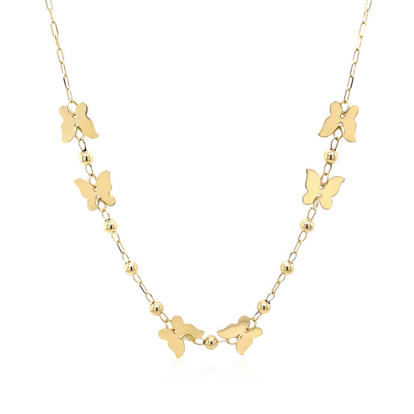 14k Yellow Gold 18 inch Necklace with Polished Butterflies and Beads - Premium Necklaces - Just $514.99! Shop now at Pulse Designer Fashion