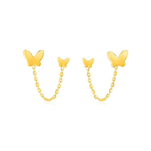 14k Yellow Gold Two Hole Post Earrings with Butterflies - Premium Earrings - Just $201.99! Shop now at Pulse Designer Fashion