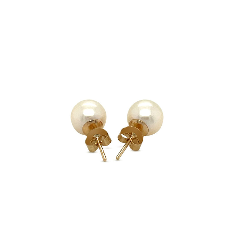 14k Yellow Gold Freshwater Cultured White Pearl Stud Earrings (7.0 mm) - Premium Earrings - Just $186.99! Shop now at Pulse Designer Fashion