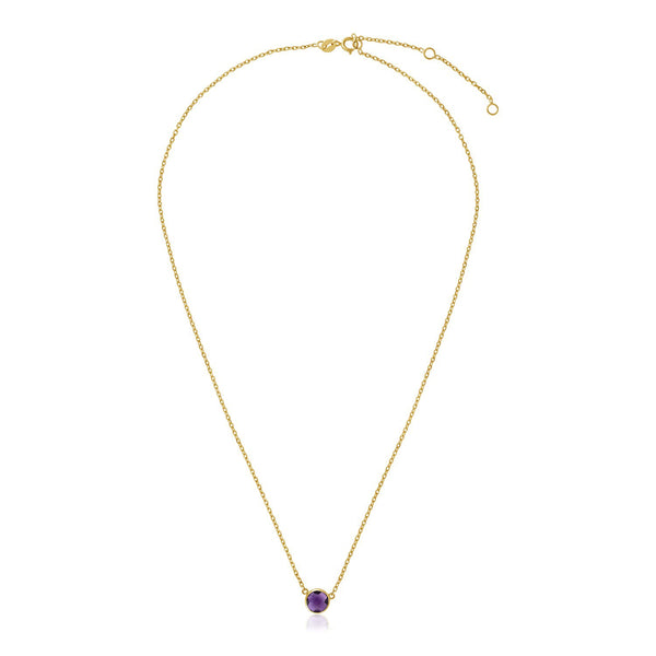 14k Yellow Gold 17 inch Necklace with Round Amethyst - Premium Necklaces - Just $420.99! Shop now at Pulse Designer Fashion