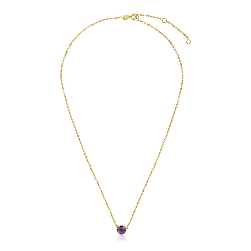 14k Yellow Gold 17 inch Necklace with Round Amethyst - Premium Necklaces - Just $420.99! Shop now at Pulse Designer Fashion