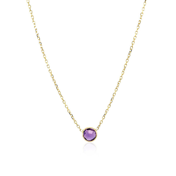 14k Yellow Gold 17 inch Necklace with Round Amethyst - Premium Necklaces - Just $420.99! Shop now at Pulse Designer Fashion