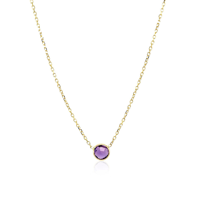 14k Yellow Gold 17 inch Necklace with Round Amethyst - Premium Necklaces - Just $420.99! Shop now at Pulse Designer Fashion