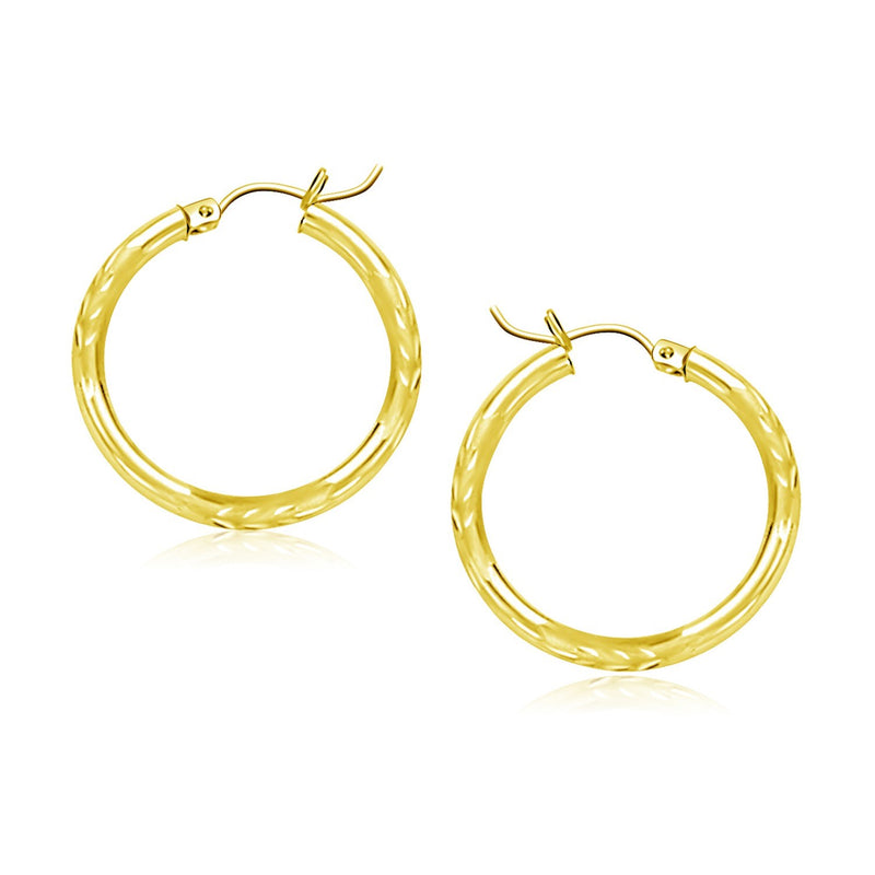 10k Yellow Gold Diamond Cut Hoop Earrings (20mm) - Premium Earrings - Just $179.99! Shop now at Pulse Designer Fashion