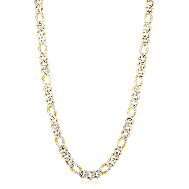 Modern Lite Figaro with White Pave Chain in 14K Yellow Gold (8.0mm) - Premium Chains - Just $4107.99! Shop now at Pulse Designer Fashion