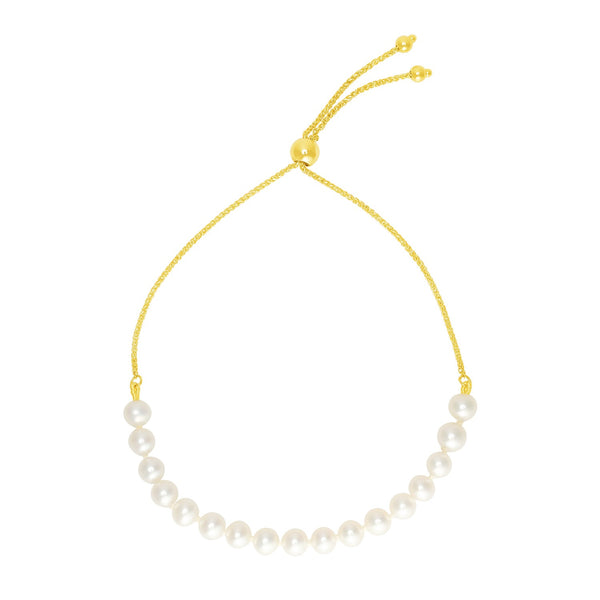 14k Yellow Gold Adjustable Friendship Bracelet with Pearls - Premium Bracelets - Just $351.99! Shop now at Pulse Designer Fashion