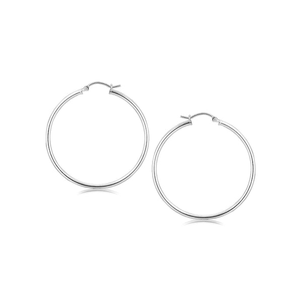 Sterling Silver Rhodium Plated Thin Large Polished Hoop Earrings (40mm) - Premium Earrings - Just $50.99! Shop now at Pulse Designer Fashion