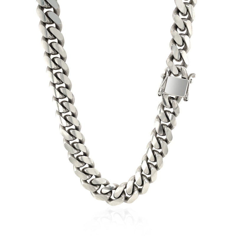 Sterling Silver Rhodium Plated Miami Cuban Chain 9.8mm - Premium Chains - Just $1005.99! Shop now at Pulse Designer Fashion