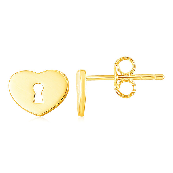 14k Yellow Gold Heart Padlock Stud Earrings - Premium Earrings - Just $189.99! Shop now at Pulse Designer Fashion