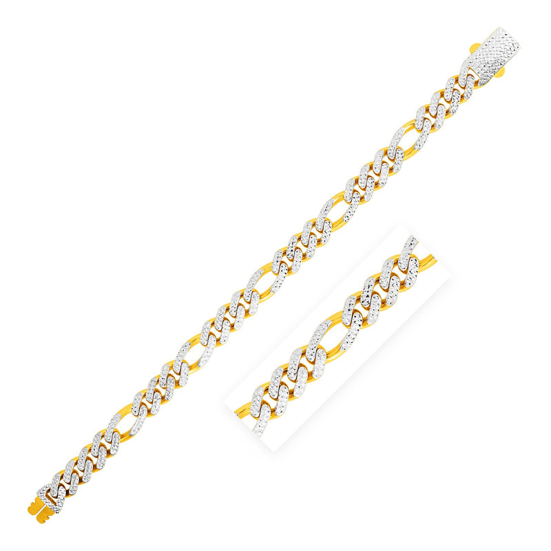 Modern Lite Figaro with White Pave Bracelet in 14K Yellow Gold (9.5mm) - Premium Bracelets - Just $1619.99! Shop now at Pulse Designer Fashion