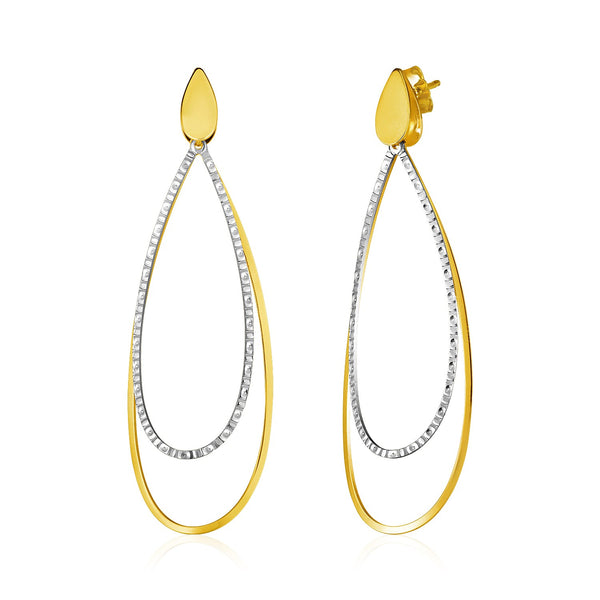 14k Two Tone Gold Textured and Polished Open Teardrop Post Earrings - Premium Earrings - Just $883.99! Shop now at Pulse Designer Fashion