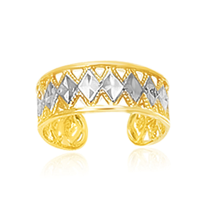 14k Two-Tone Gold Cuff Type Cut-Out Toe Ring with Diamond Design - Premium Toe Rings - Just $241.99! Shop now at Pulse Designer Fashion