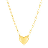 14k Yellow Gold Paperclip Chain Necklace with Puffed Heart - Premium Necklaces - Just $600.99! Shop now at Pulse Designer Fashion