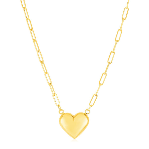 14k Yellow Gold Paperclip Chain Necklace with Puffed Heart - Premium Necklaces - Just $600.99! Shop now at Pulse Designer Fashion