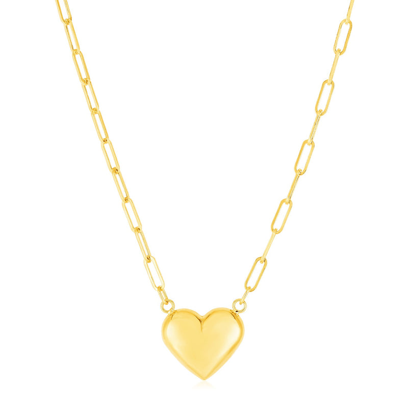 14k Yellow Gold Paperclip Chain Necklace with Puffed Heart - Premium Necklaces - Just $600.99! Shop now at Pulse Designer Fashion