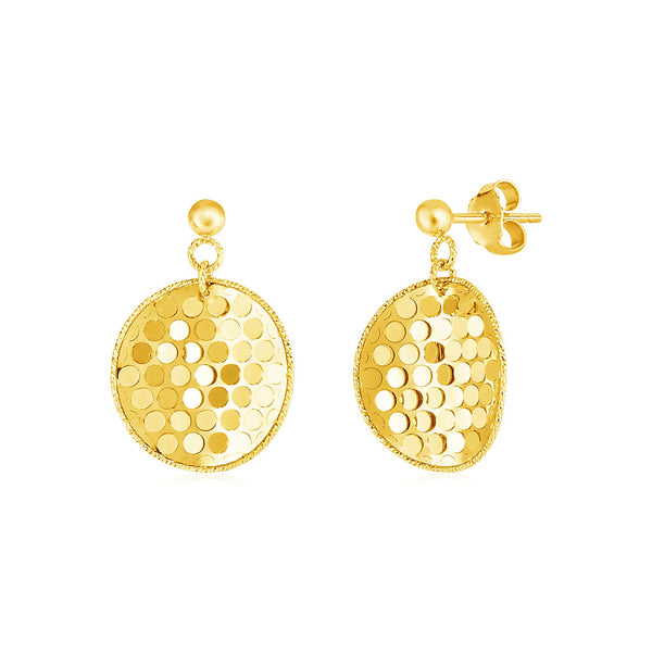 14k Yellow Gold Textured Round Drop Earrings - Premium Earrings - Just $544.99! Shop now at Pulse Designer Fashion