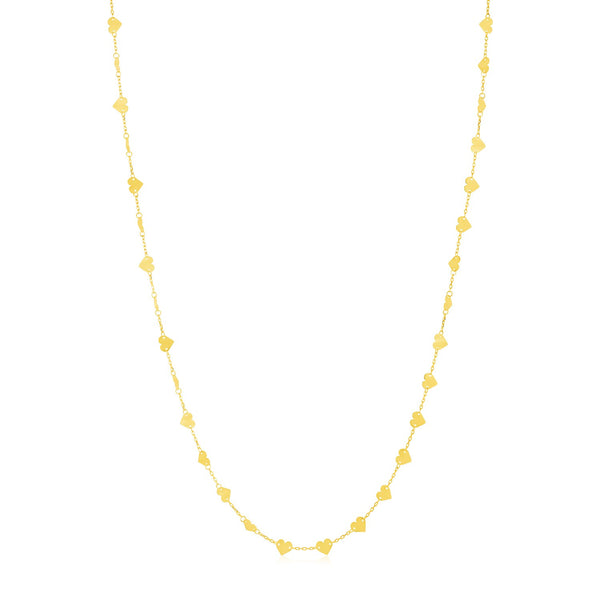 14k Yellow Gold Long Mirrored Heart Chain Station Necklace - Premium Necklaces - Just $794.99! Shop now at Pulse Designer Fashion