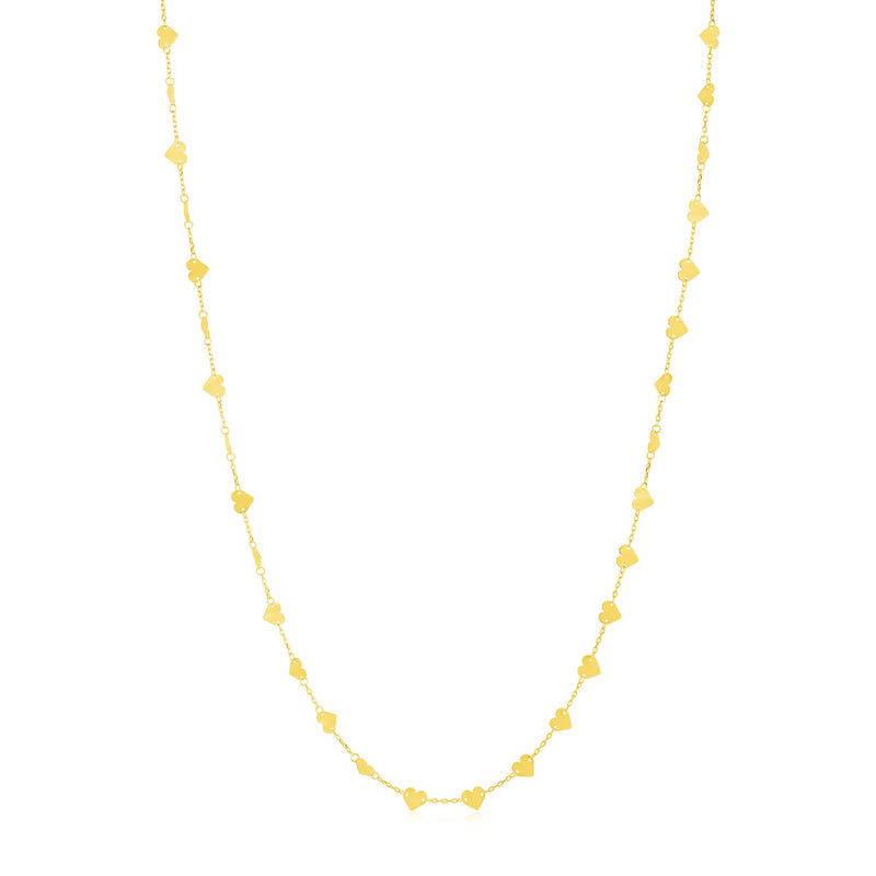 14k Yellow Gold Long Mirrored Heart Chain Station Necklace - Premium Necklaces - Just $794.99! Shop now at Pulse Designer Fashion