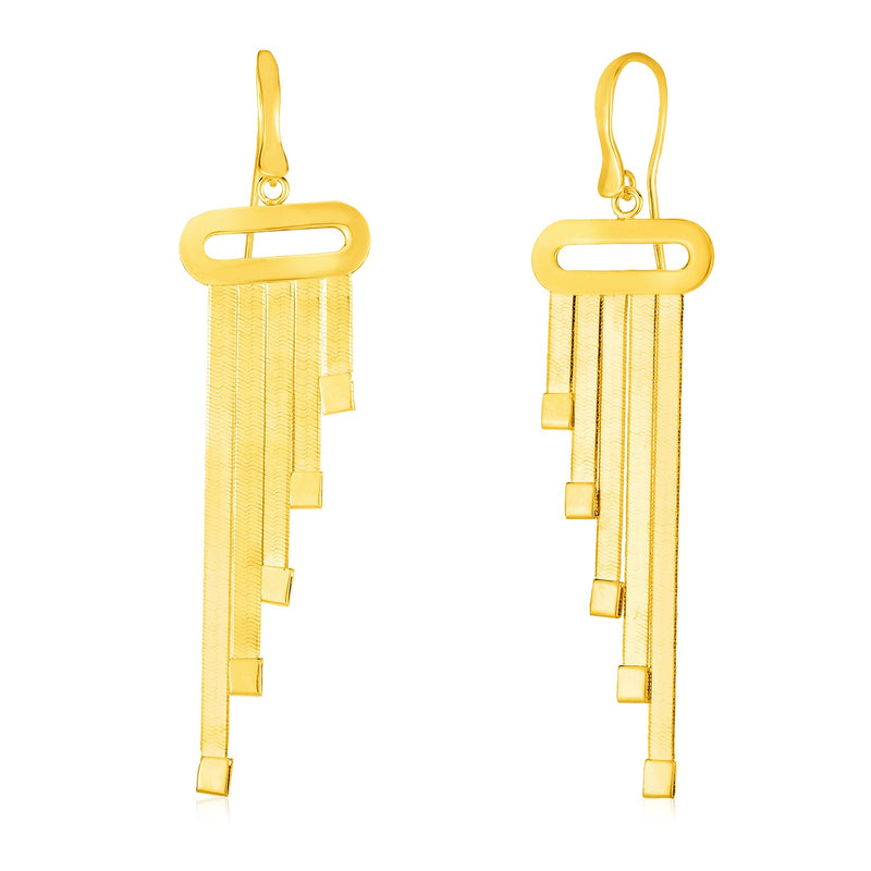 14k Yellow Gold Multi Strand Herringbone Chain Dangle Earrings - Premium Earrings - Just $750.99! Shop now at Pulse Designer Fashion