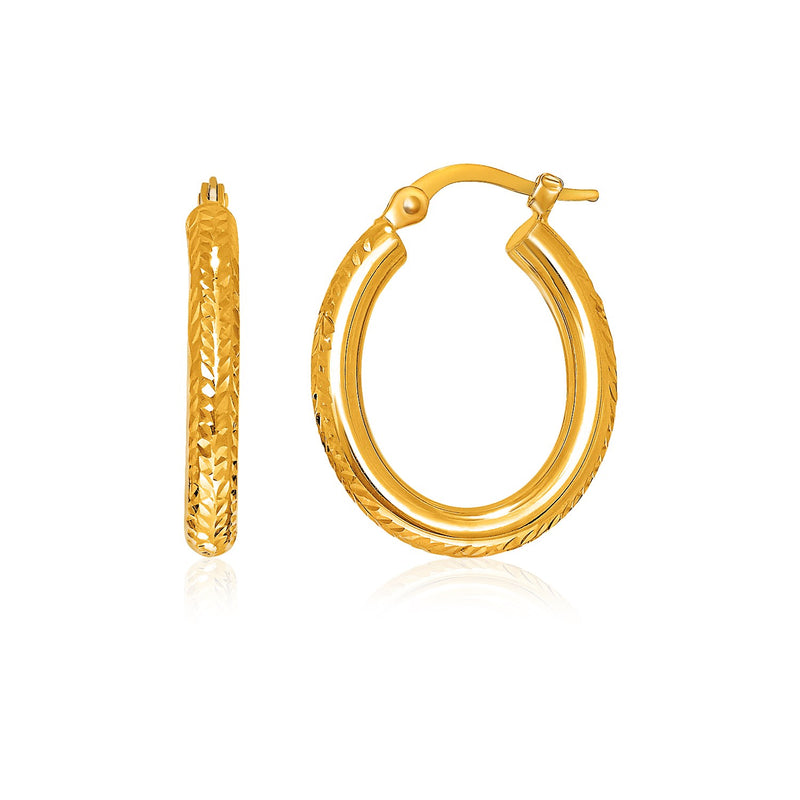 14k Yellow Gold Diamond Cut Textured Oval Hoop Earrings. - Premium Earrings - Just $319.99! Shop now at Pulse Designer Fashion