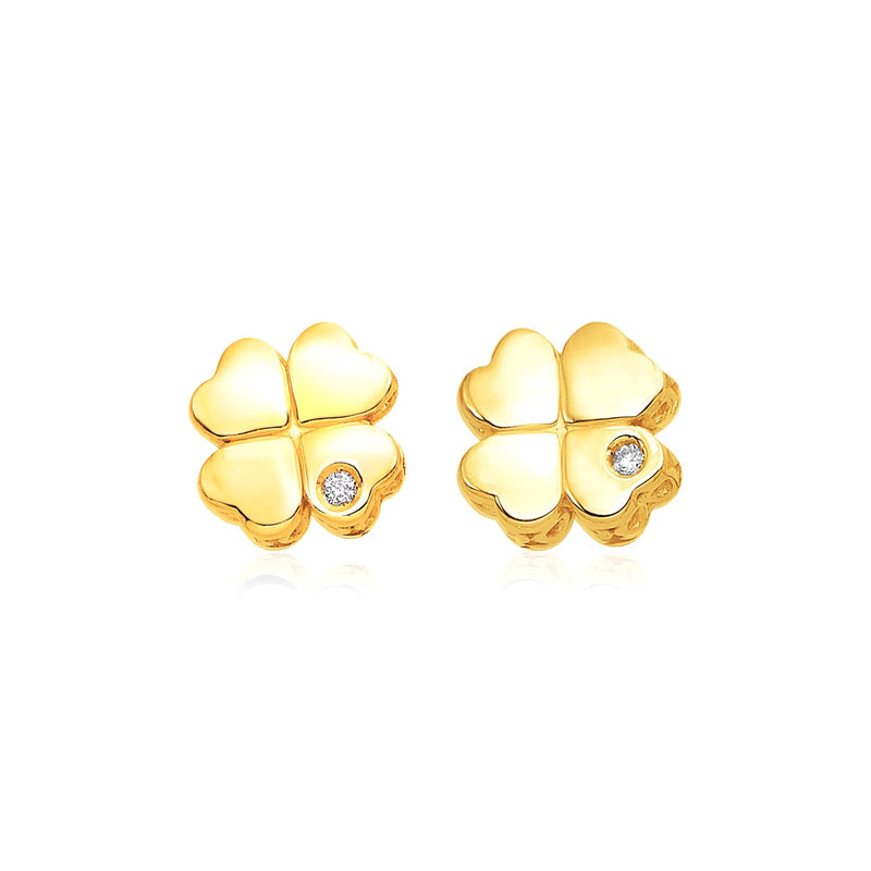 14k Yellow Gold Polished Four Leaf Clover Earrings with Diamonds - Premium Earrings - Just $356.99! Shop now at Pulse Designer Fashion