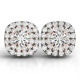 14k White and Rose Gold Cushion Shape Halo Diamond Earrings (3/4 cttw) - Premium Earrings - Just $3415.99! Shop now at Pulse Designer Fashion