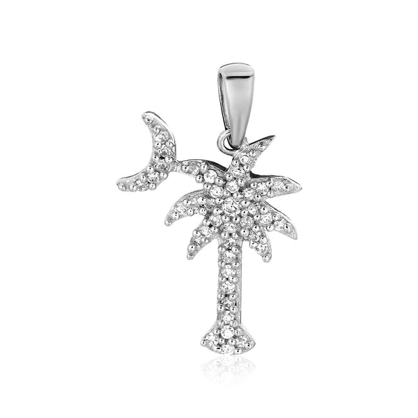 Sterling Silver Palm Tree and Crescent Moon Pendant with Cubic Zirconias - Premium Pendants - Just $30.99! Shop now at Pulse Designer Fashion