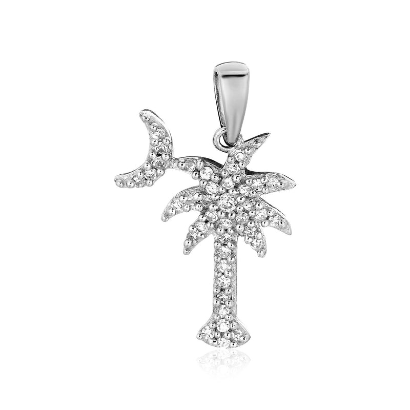 Sterling Silver Palm Tree and Crescent Moon Pendant with Cubic Zirconias - Premium Pendants - Just $30.99! Shop now at Pulse Designer Fashion