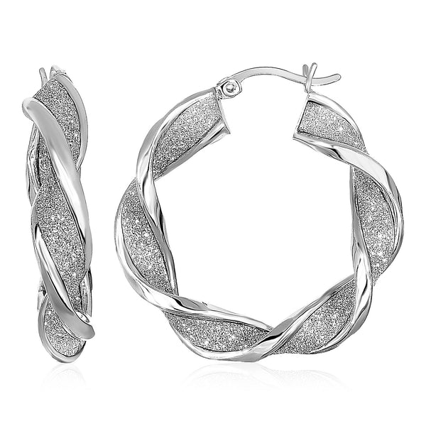 Twisted Glitter Textured Hoop Earrings in Sterling Silver - Premium Earrings - Just $85.99! Shop now at Pulse Designer Fashion