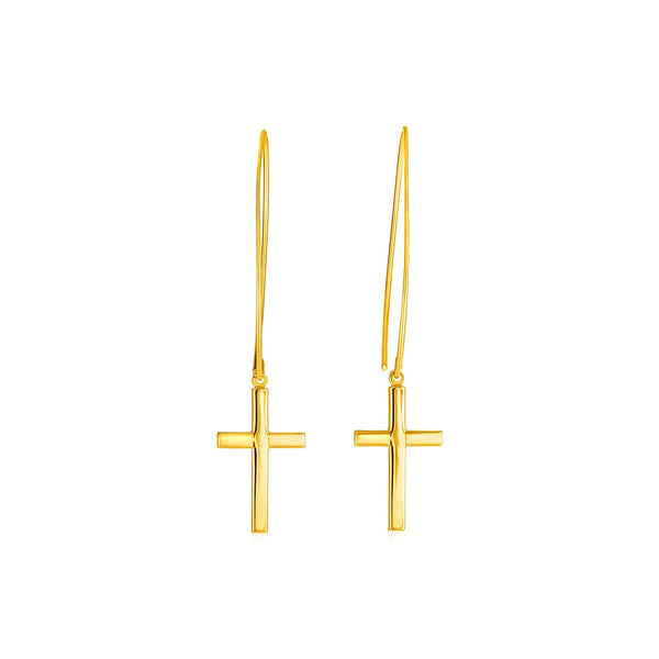 14k Yellow Gold Dangle Cross Earrings - Premium Earrings - Just $334.99! Shop now at Pulse Designer Fashion