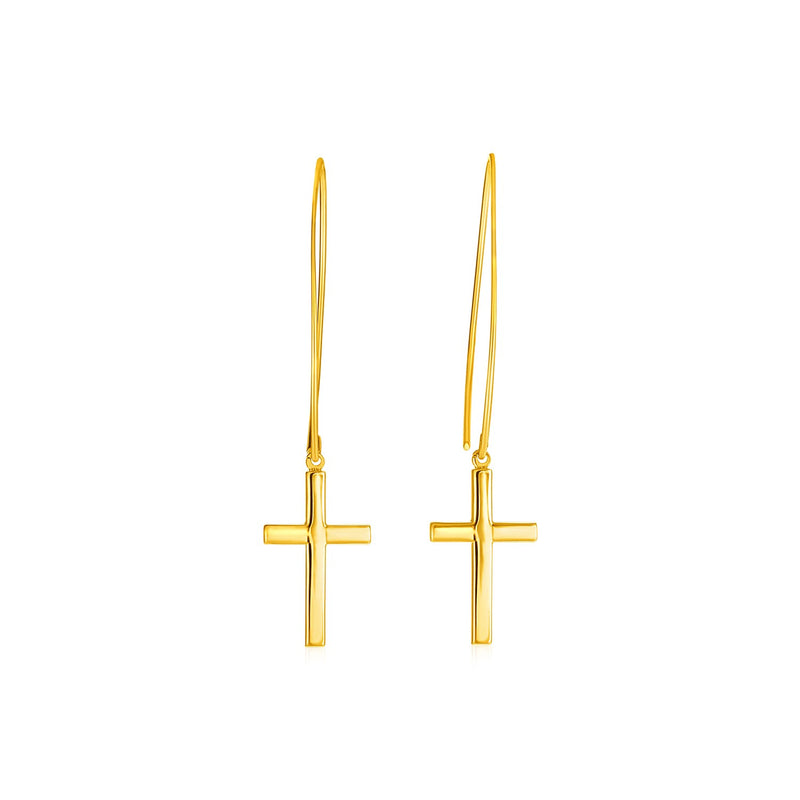 14k Yellow Gold Dangle Cross Earrings - Premium Earrings - Just $334.99! Shop now at Pulse Designer Fashion