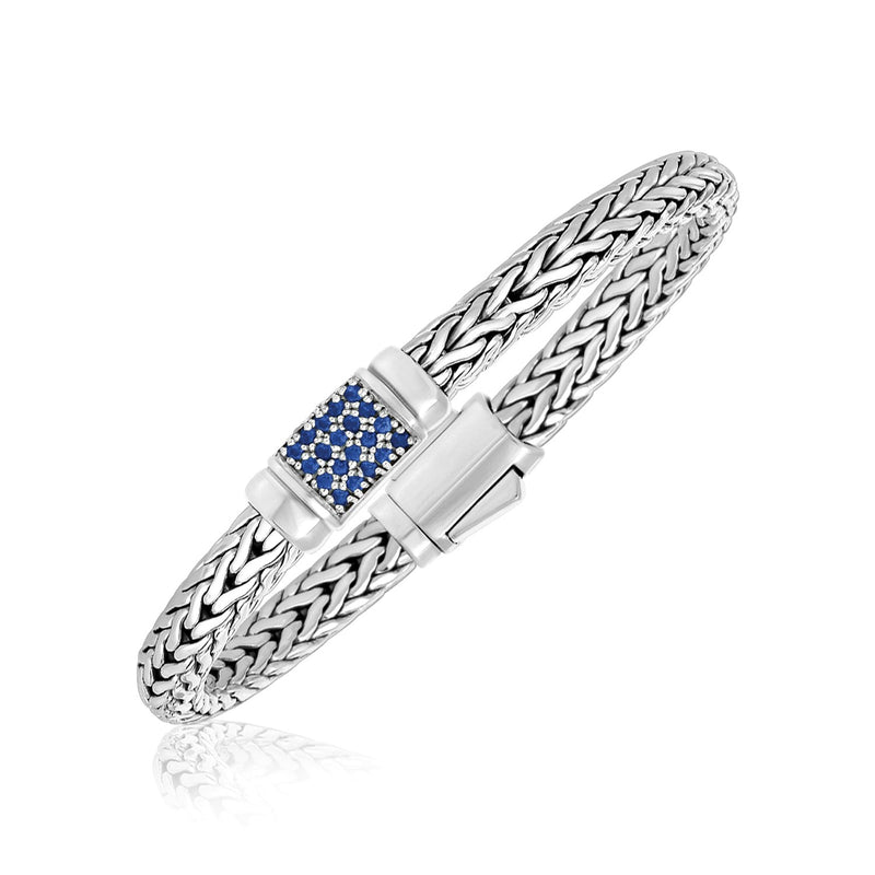 Sterling Silver Weave Motif Bracelet with Blue Sapphire Embellishments - Premium Bracelets - Just $613.99! Shop now at Pulse Designer Fashion