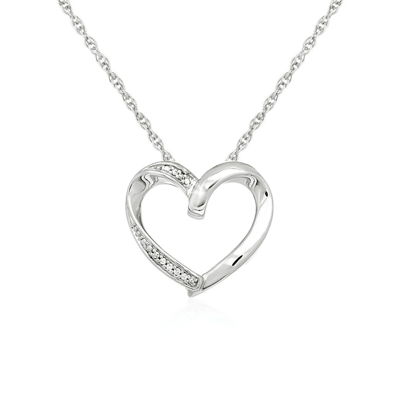 Open Heart Pendant with Diamonds in Sterling Silver - Premium Pendants - Just $143.99! Shop now at Pulse Designer Fashion