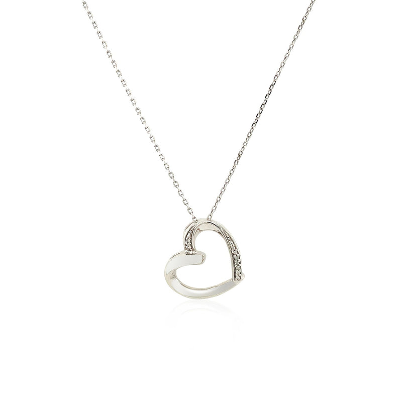 Open Heart Pendant with Diamonds in Sterling Silver - Premium Pendants - Just $143.99! Shop now at Pulse Designer Fashion