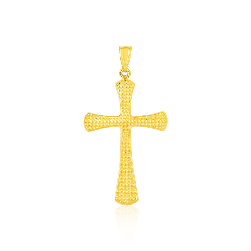 14k Yellow Gold Cross Pendant with Beaded Texture - Premium Pendants - Just $406.99! Shop now at Pulse Designer Fashion