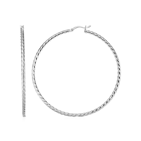 Hoop Earrings with Twist Texture in Sterling Silver - Premium Earrings - Just $97.99! Shop now at Pulse Designer Fashion