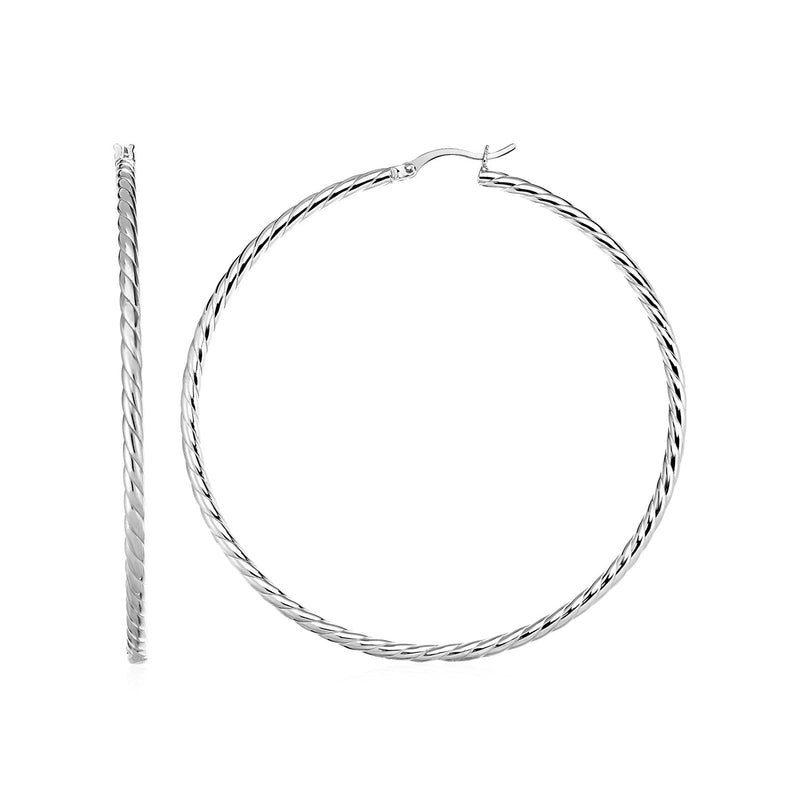 Hoop Earrings with Twist Texture in Sterling Silver - Premium Earrings - Just $97.99! Shop now at Pulse Designer Fashion