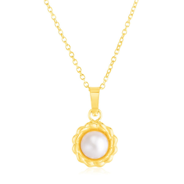 14k Yellow Gold Flower Necklace with Pearl - Premium Necklaces - Just $273.99! Shop now at Pulse Designer Fashion