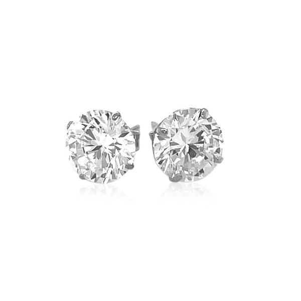 14k White Gold 8.0mm Round CZ Stud Earrings - Premium Earrings - Just $157.99! Shop now at Pulse Designer Fashion